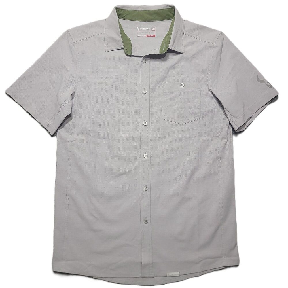 Badlands Joshua Shirt Mens M Perforated Button Up Short Sleeve Pocket Logo Gray